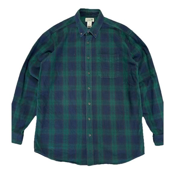 LL Bean Cotton Mens Flannel Button Up Long Sleeve Shirt Plaid Blue Green XL Tall - Picture 2 of 4